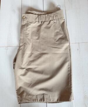 J.Lindeberg Eloy Shorts Mens 38 Beige Stretch Chino 10" Inseam Golf Casual